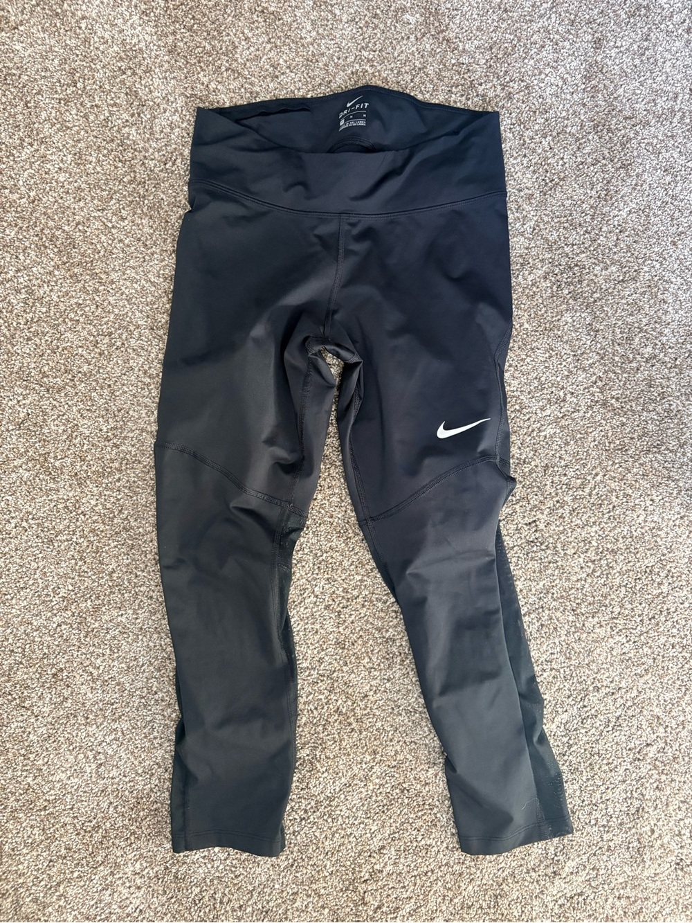 Nike Dri Fit Performance Leggings with White Swoosh and mesh calf panel